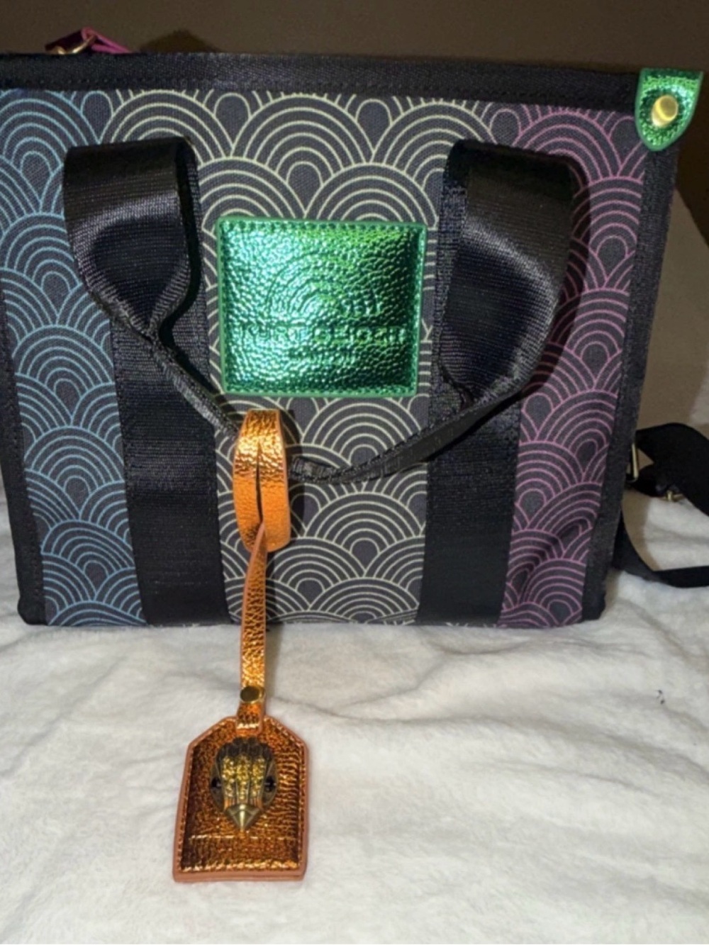 Women's Multicolor Pattern Tote with Green Logo Patch